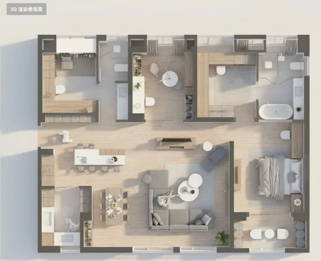 MAI-Image-2.7 edit result: floor plan to 3d render